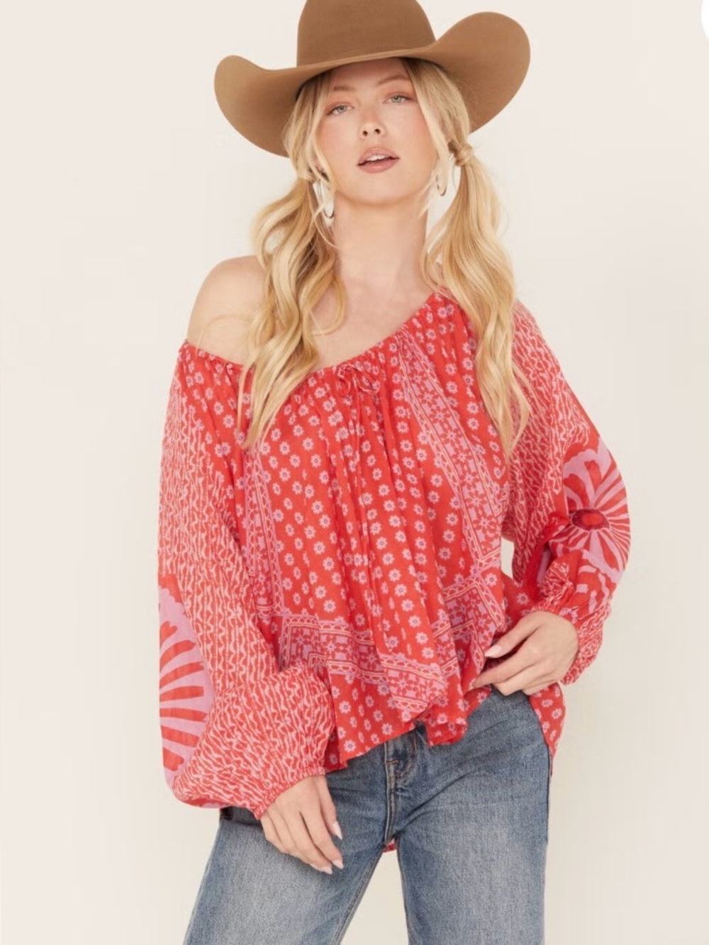 FREE PEOPLE Elena printed blouse top size Medium